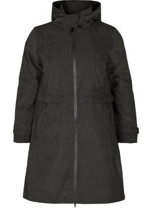 Waterdichte jas met capuchon en verstelbare taille, Black, Packshot image number 0