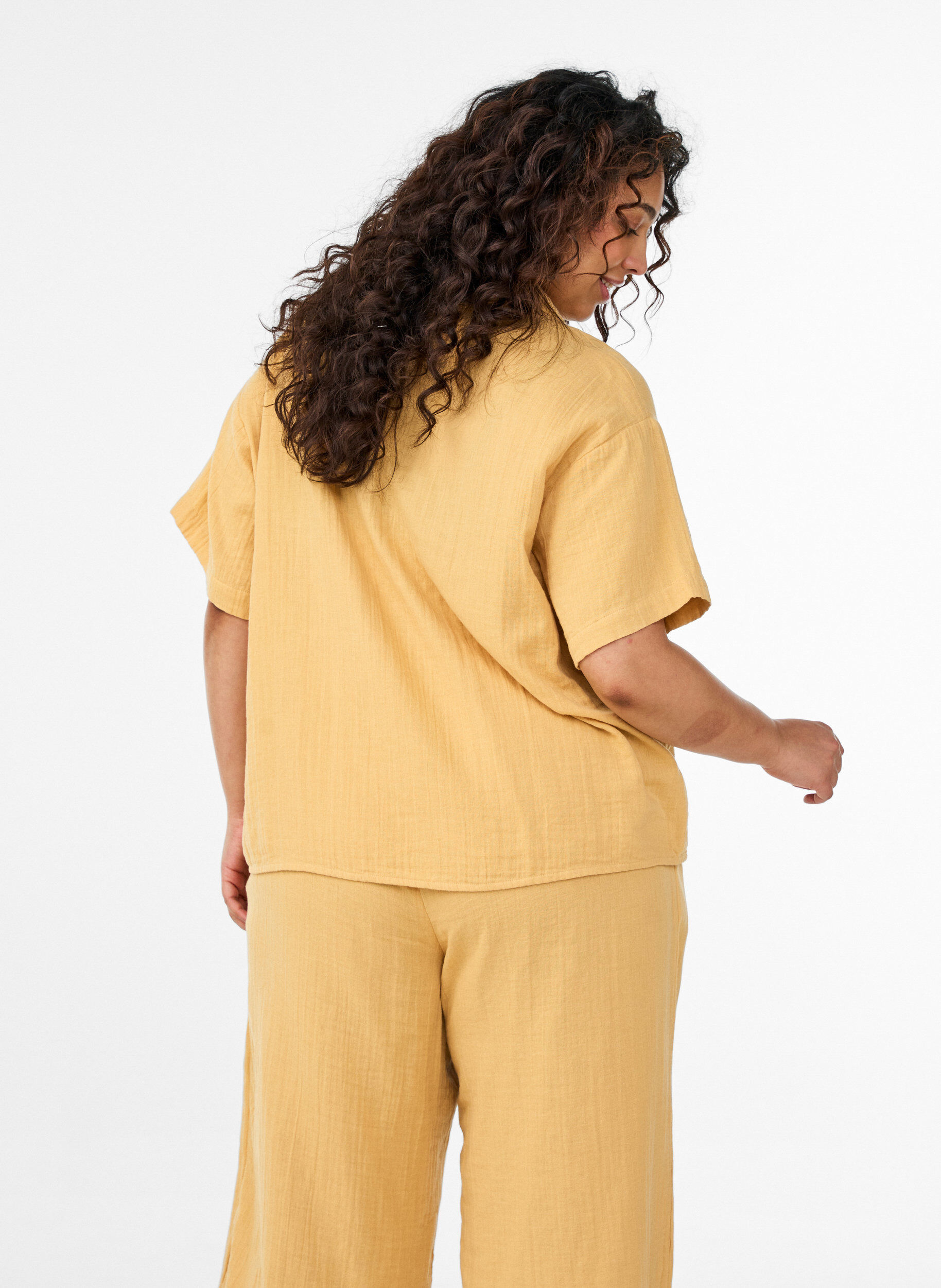ZizziKatoenen mousseline blouse met korte mouwen, Geel, Model image number 2