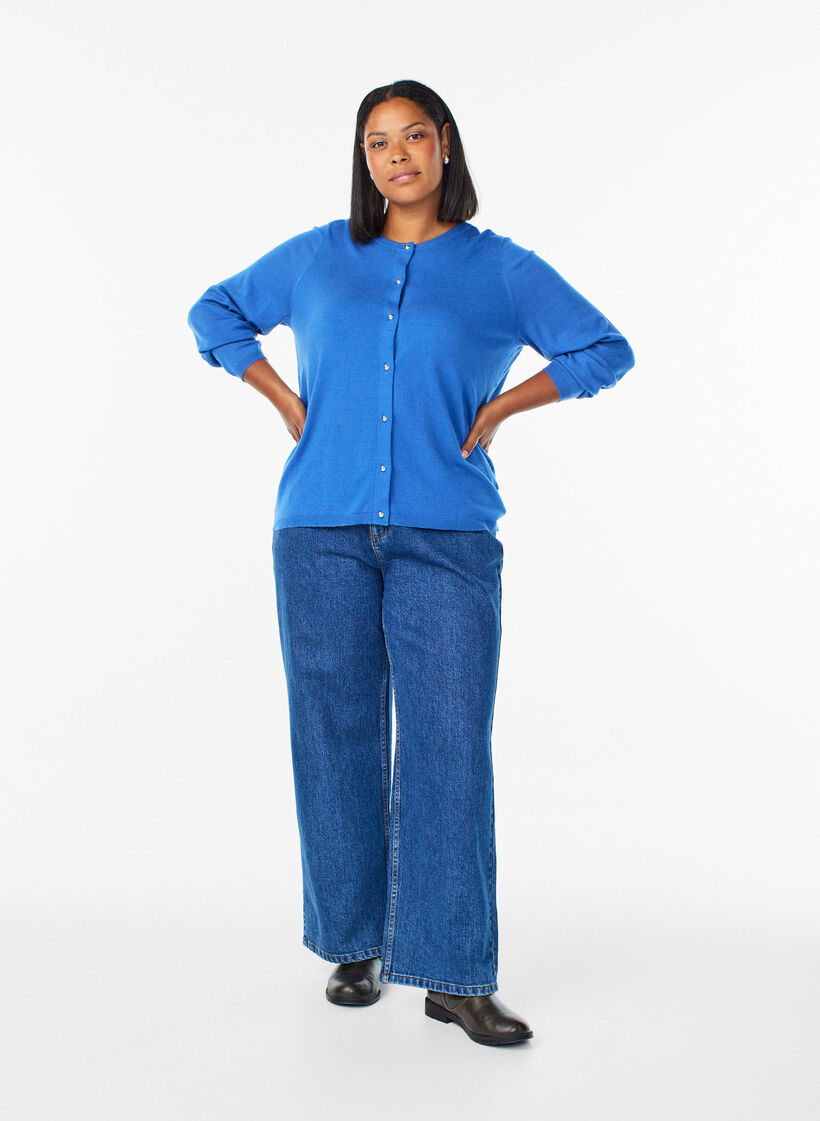 Cardigan met ronde knopen, Blauw, Model image number 1