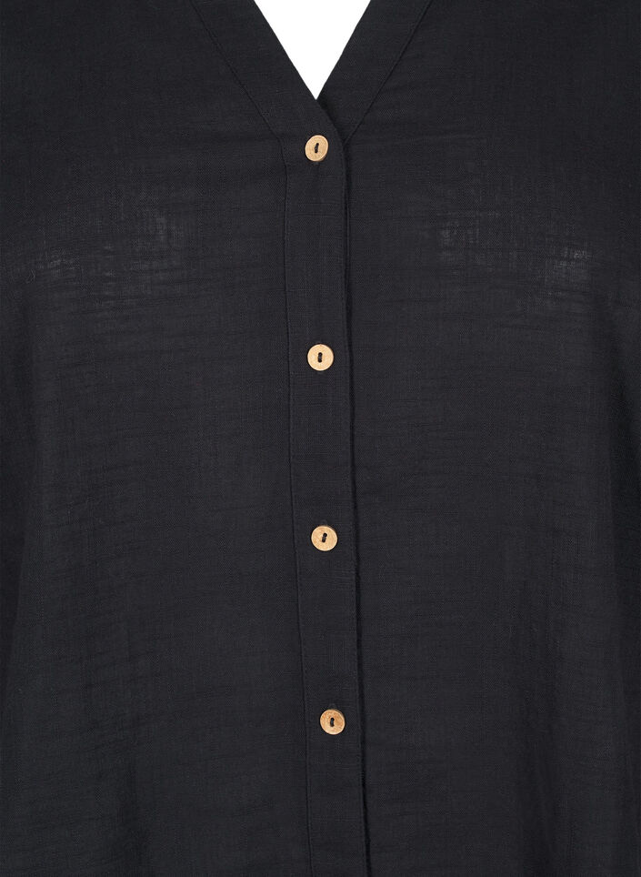 Katoenen blouse met een V-hals, Zwart, Packshot image number 2