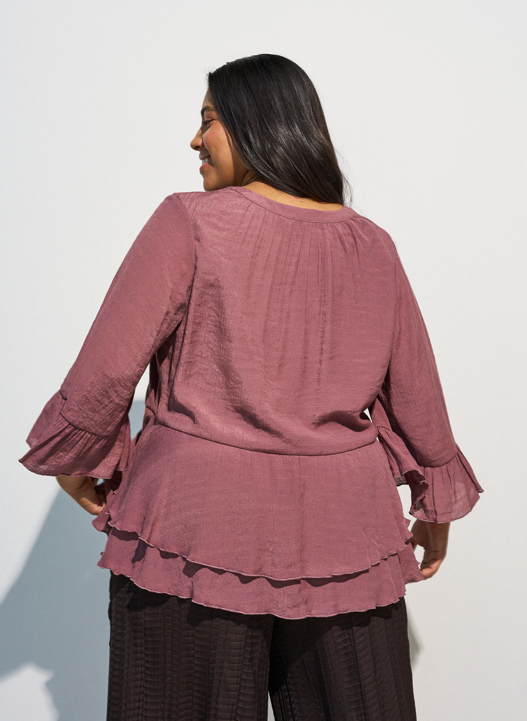 ZizziBlouse met 3/4-mouwen en ruchesdetails, Roze, Model image number 2