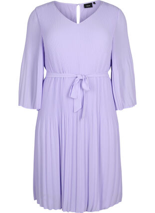 Geplooide jurk met 3/4 mouwen, Lavender, Packshot image number 0
