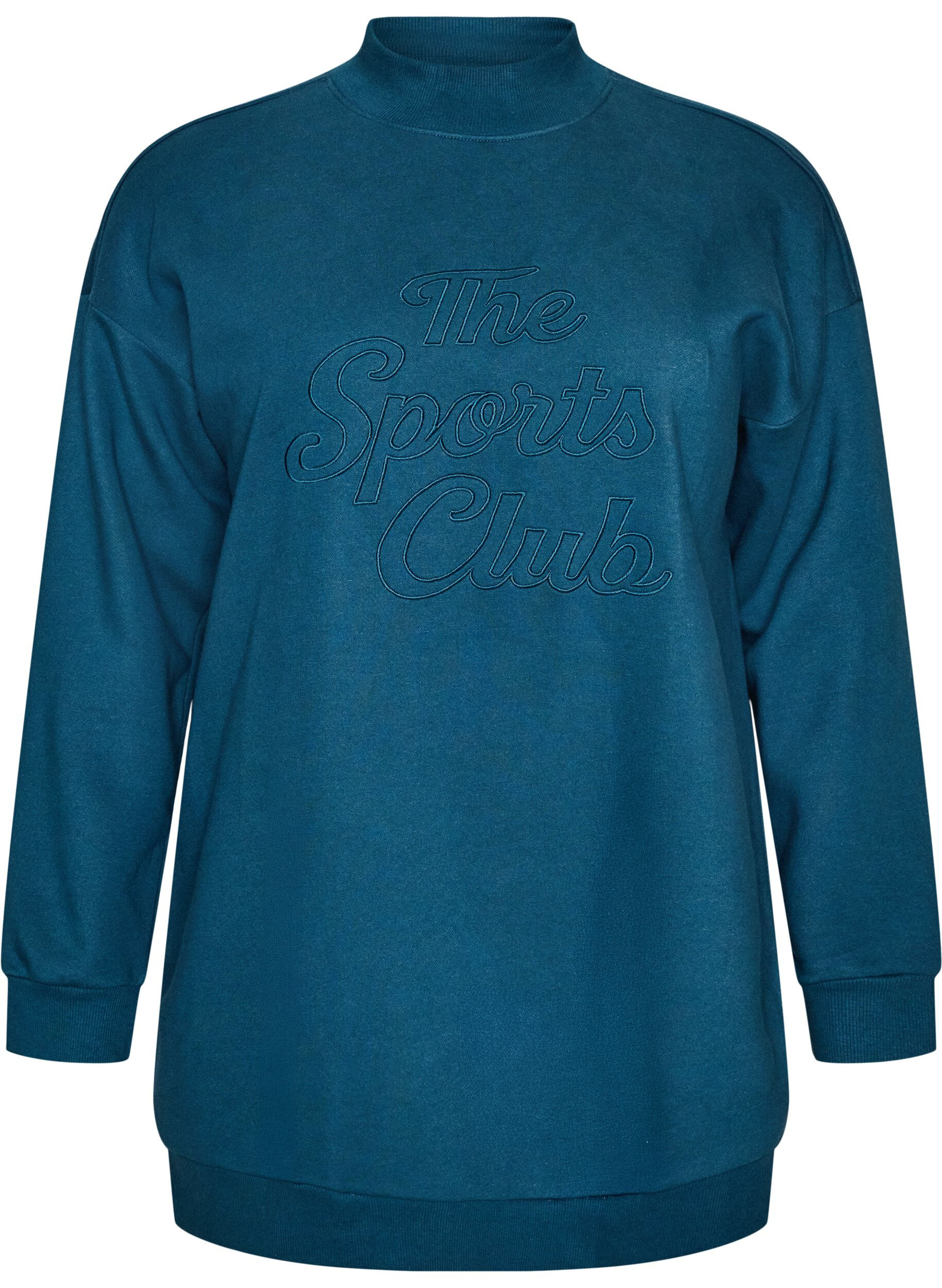 ZizziLang sweatshirt met hoge hals en geborduurde tekst, Blauw, Packshot image number 0