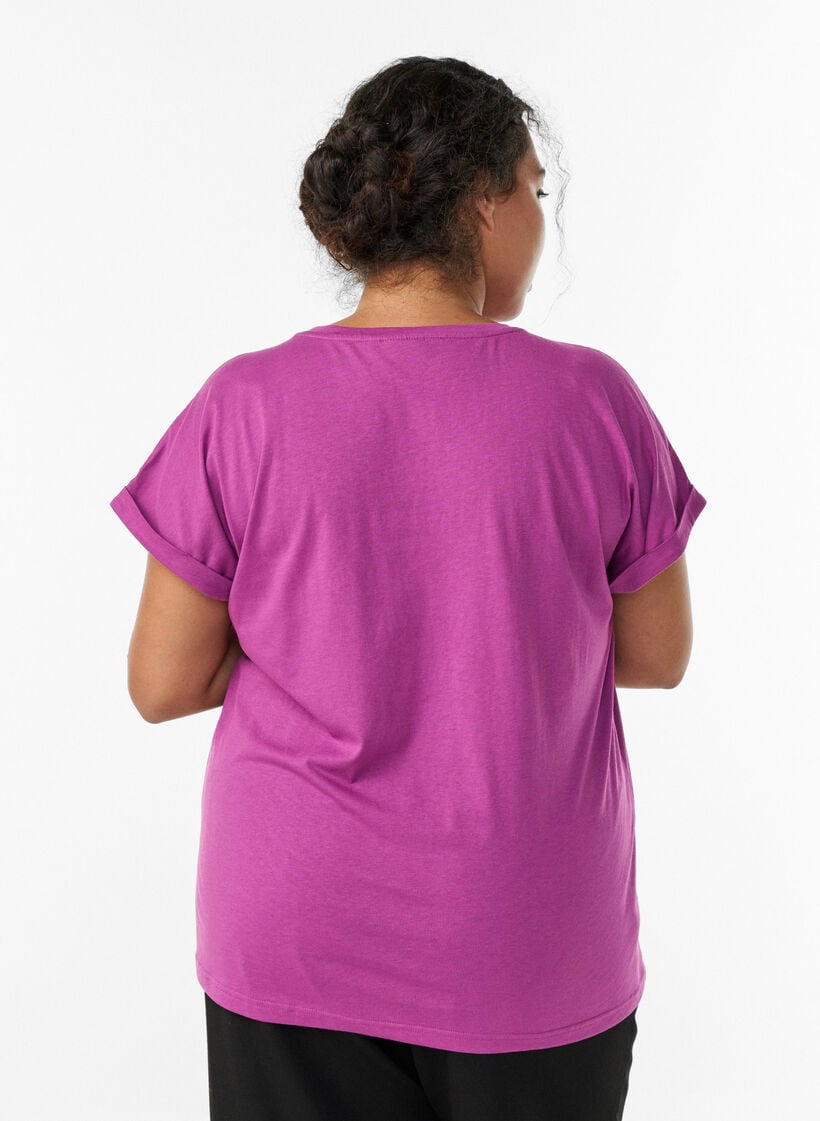 T-shirt met korte mouwen in een katoenmix, Paars, Model image number 2