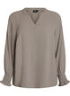 Blouse met smockmanchetten en V-hals, Beige, Packshot image number 0