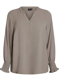 Blouse met smockmanchetten en V-hals, Beige