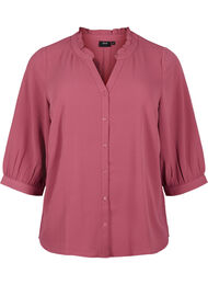 Overhemdblouse met 3/4-mouwen en een kraag met ruches, Dry Rose