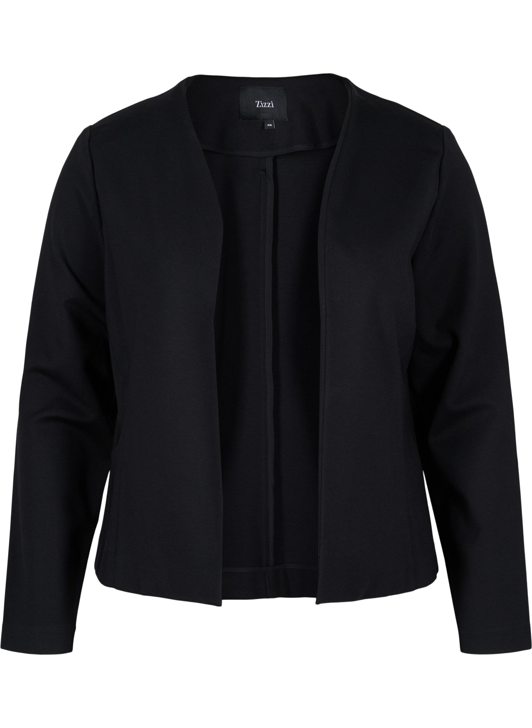Zizzi Effen kleur korte open blazer, Black, Packshot image number 0