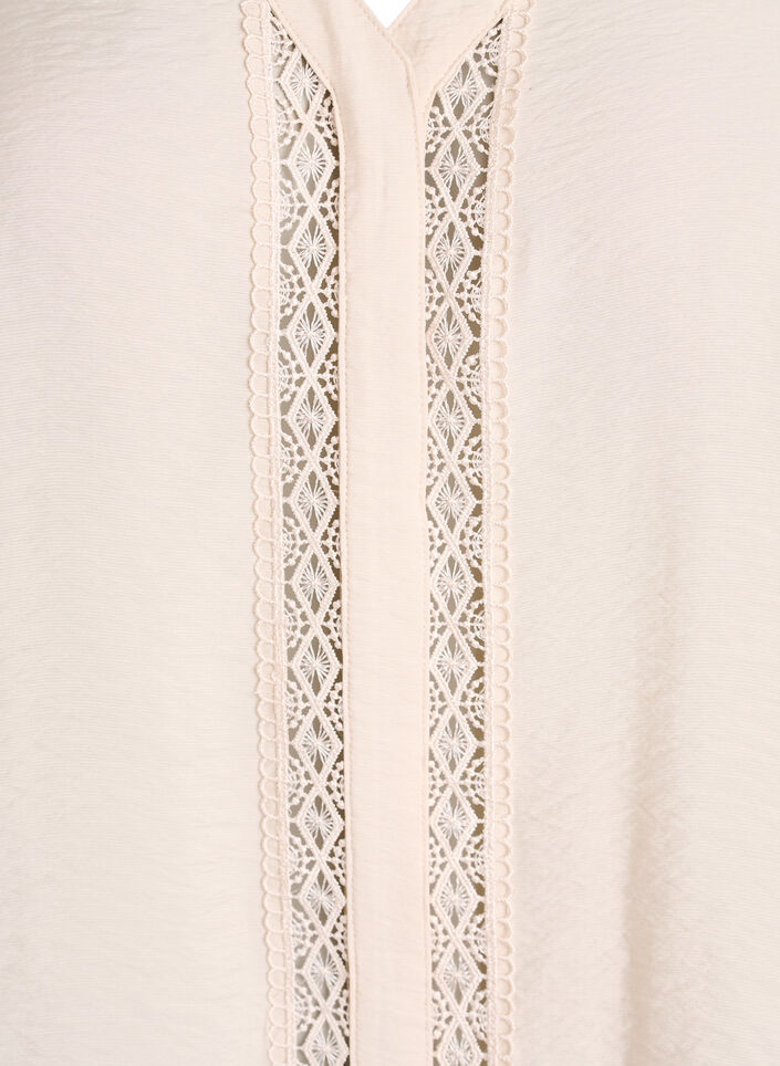 Blouse met V-hals en geborduurde banden, Beige, Packshot image number 2