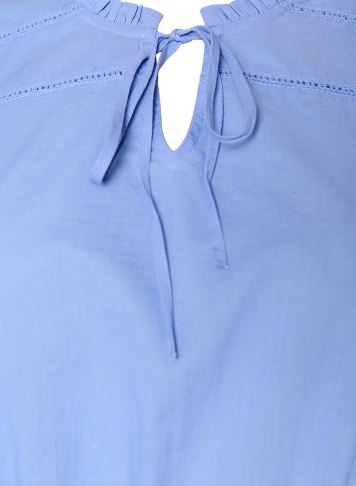 Katoenen blouse met strik en elastische taille, Blauw, Packshot image number 2