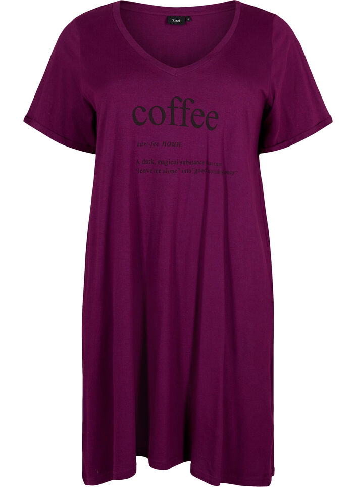 Katoenen nachthemd met print, D. Purple w. Coffee, Packshot image number 0