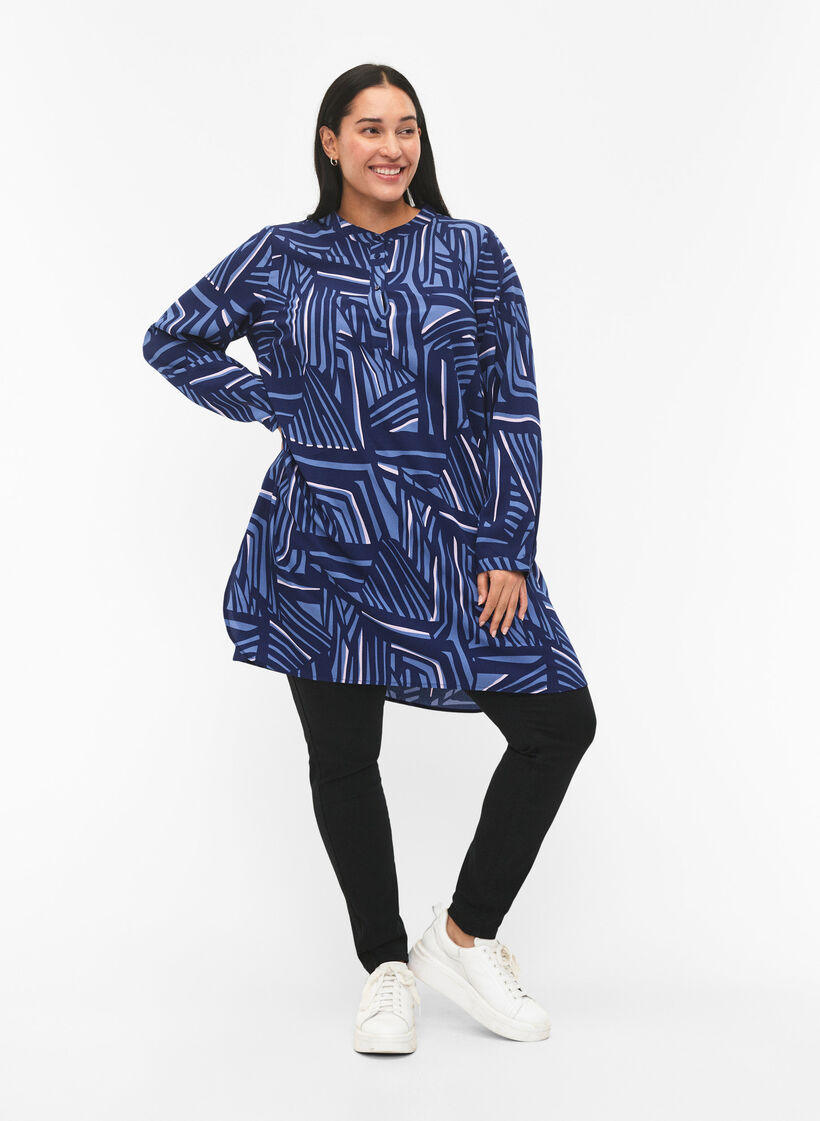FLASH - Gestippelde tuniek met lange mouwen, Medieval Blue AOP, Model image number 2