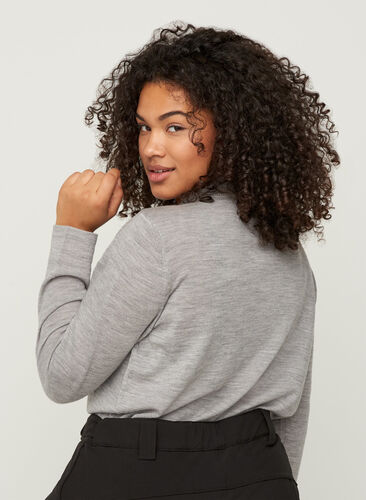 Nauwsluitende gebreide blouse in 100% wol, Light Grey Melange, Model image number 1