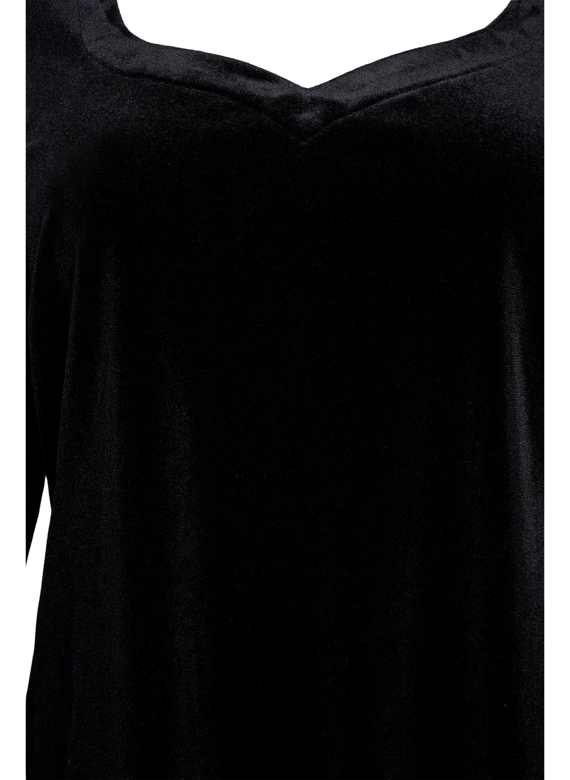 Zizzi Velours blouse met lange mouwen, Black, Packshot image number 2