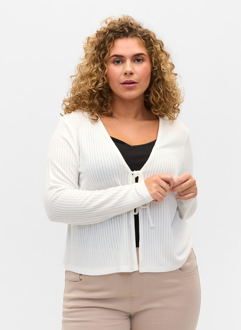 Geribbeld vest met trekkoord, White, Model image number 0