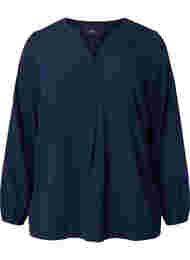 Effen blouse met v-hals, Navy Blazer