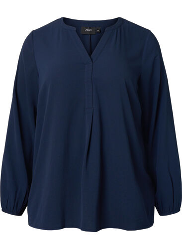 Effen blouse met v-hals, Navy Blazer, Packshot image number 0
