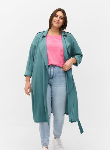 Lichte jas met riem en zakken, Sagebrush Green, Model image number 0