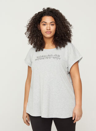Trainings t-shirt met print en korte mouwen, Light Grey Melange, Model image number 0
