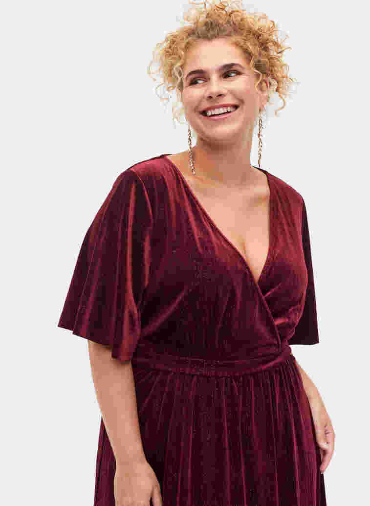 Velours jurk met v-hals en glitters, Winetasting, Model image number 2