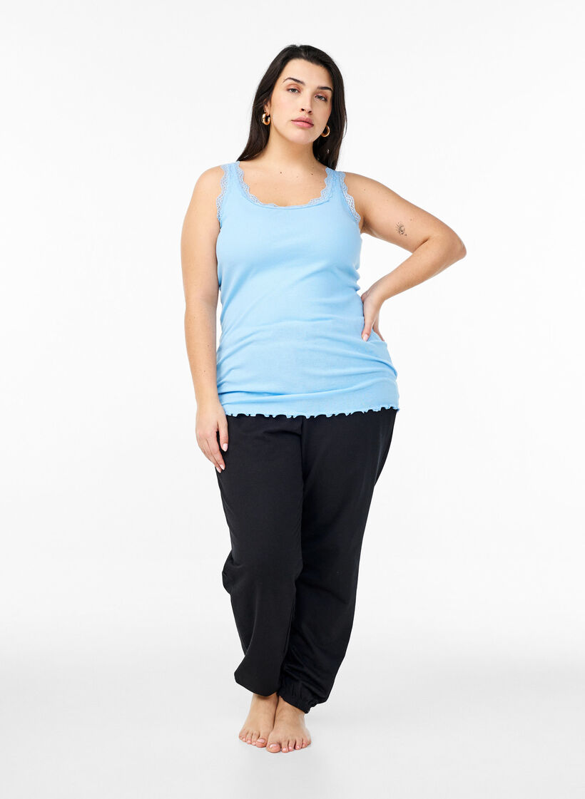 Top met kanten rand, Blauw, Model image number 1