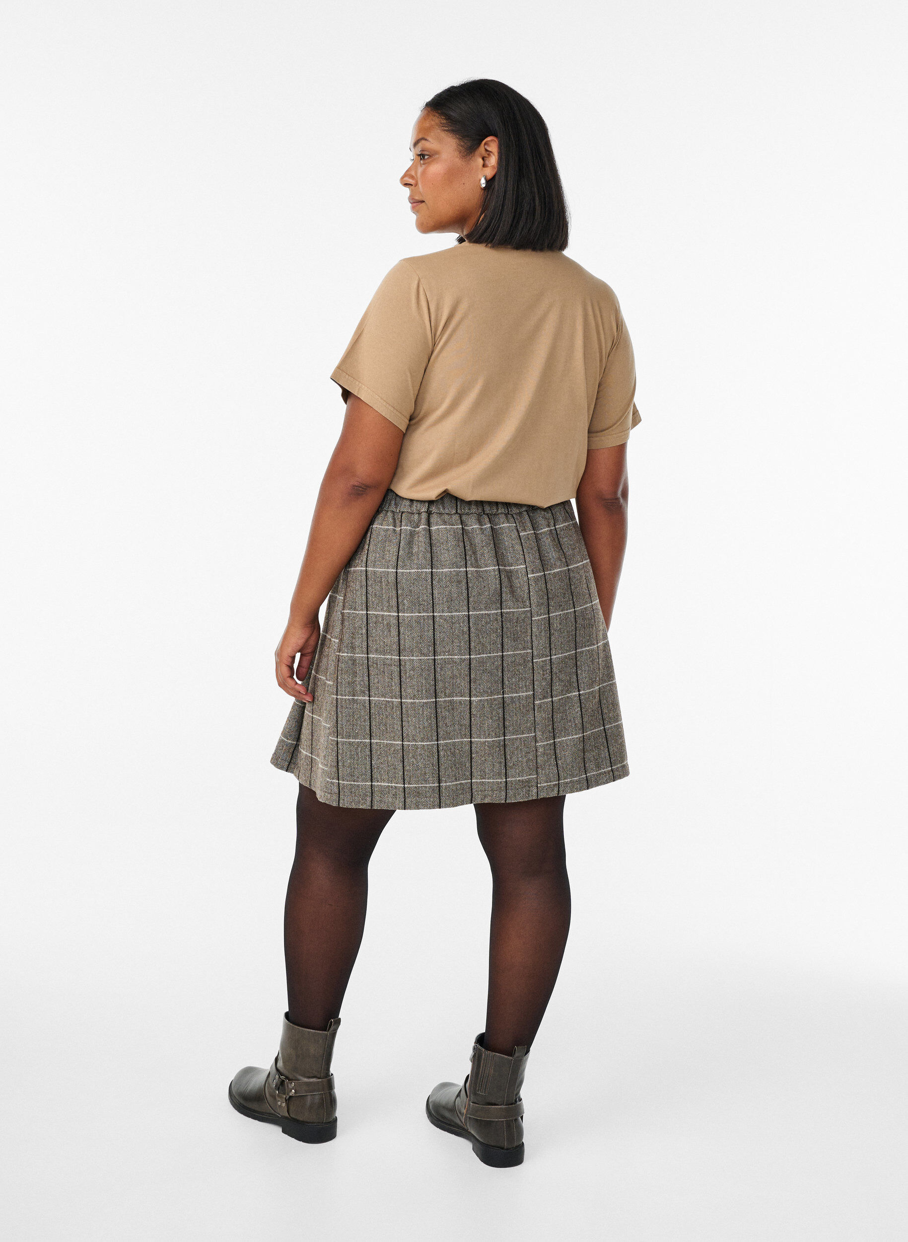 Zizzi Geruite rok, Bruin, Model image number 2