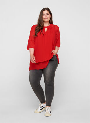 Chiffon blouse met 3/4 mouwen, Tango Red, Model image number 2