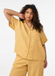 Katoenen mousseline blouse met korte mouwen, Geel, Model image number 0
