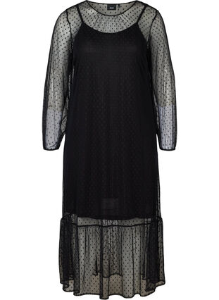 Lange transparante jurk met stippen, Black, Packshot image number 0