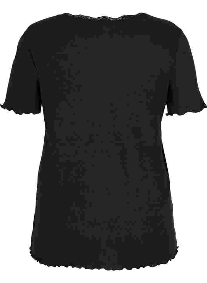 Pyjama top in rib met korte mouwen, Black, Packshot image number 1