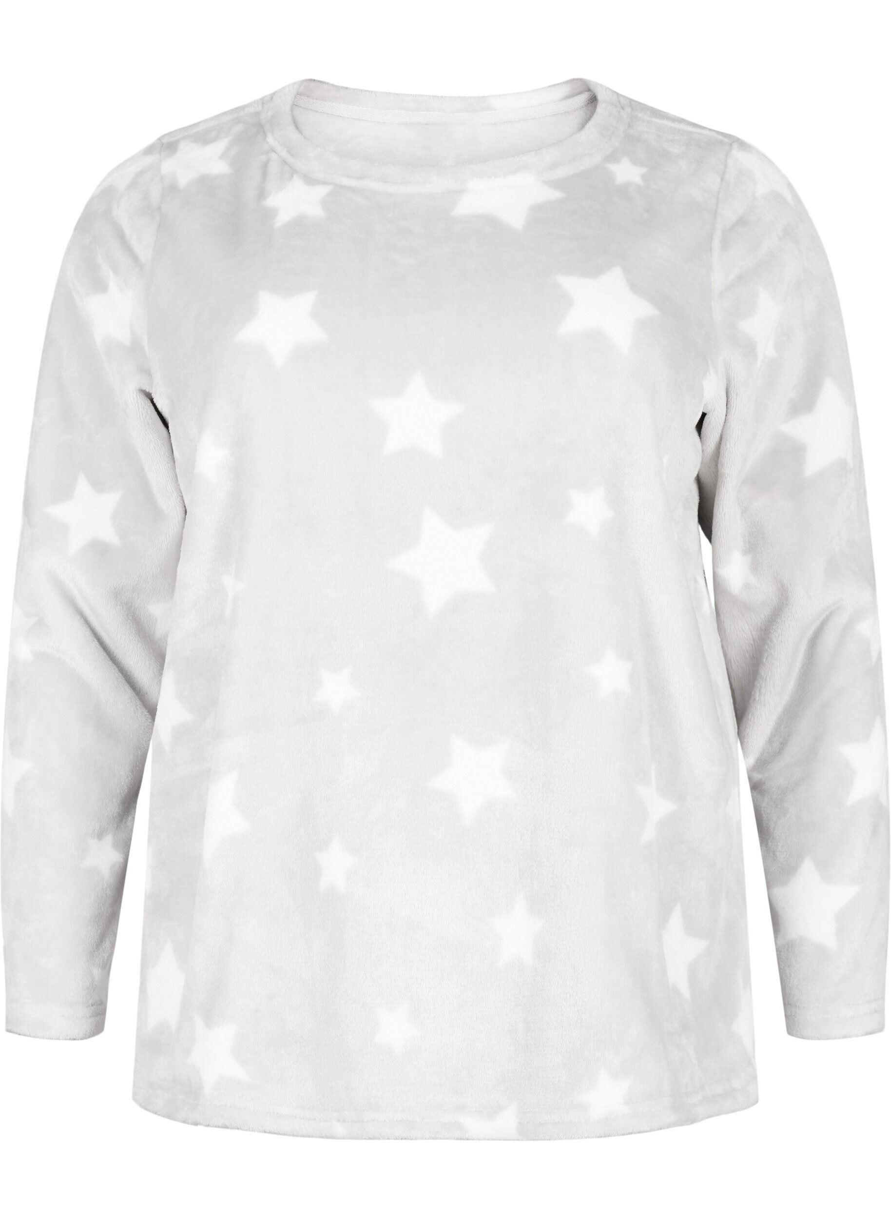 Zizzi Blouse met lange mouwen en sterren, Grey Star, Packshot image number 0