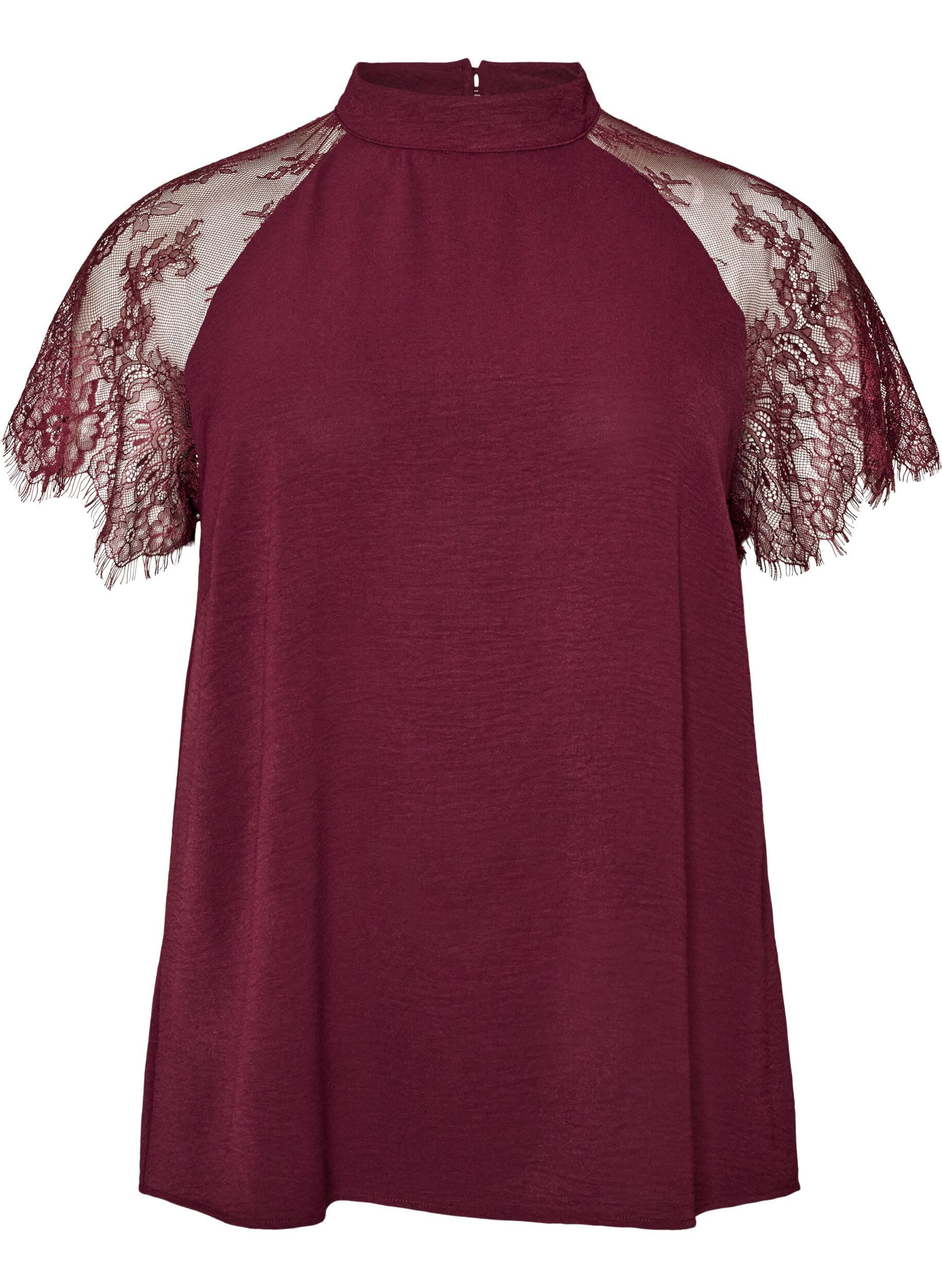 ZizziBlouse met korte kanten mouwen en hoge hals, Rood, Packshot image number 0