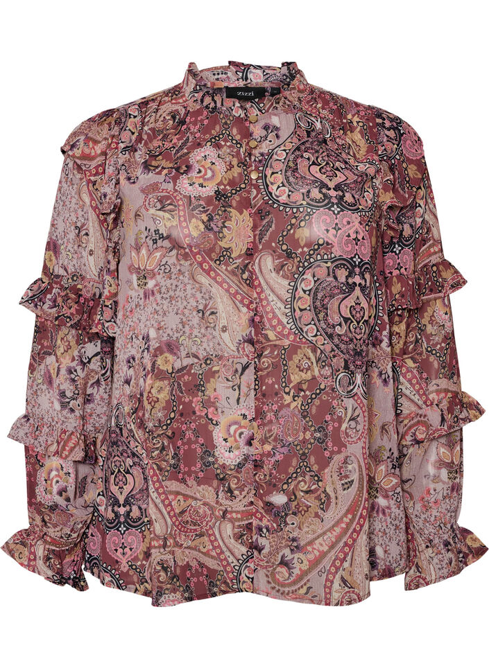 Blouse met paisleyprint en ruchesdetails, Paars, Packshot image number 0