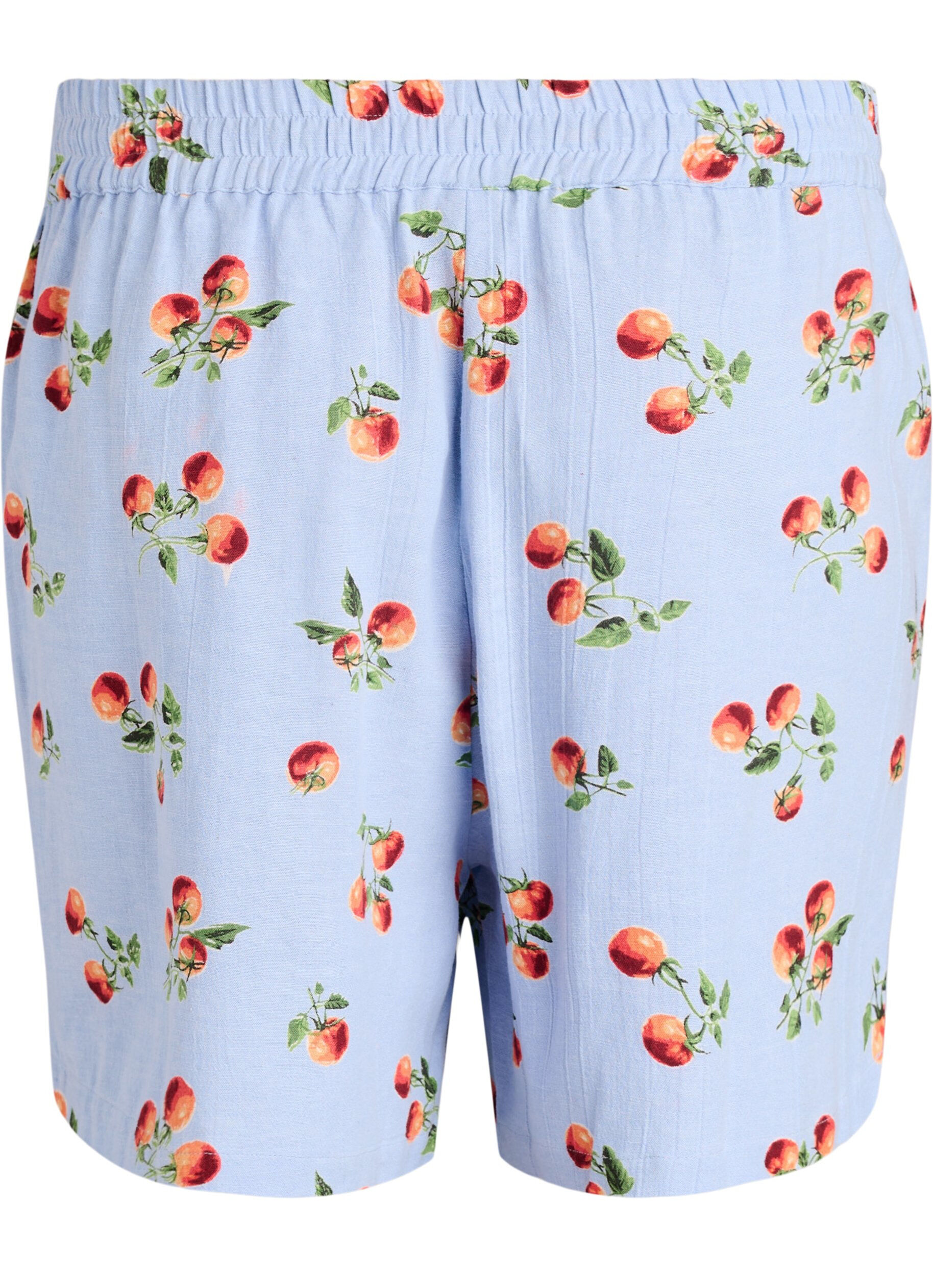 ZizziKatoenen shorts met een tomatenprint en hoge taille, Blauw, Packshot image number 1
