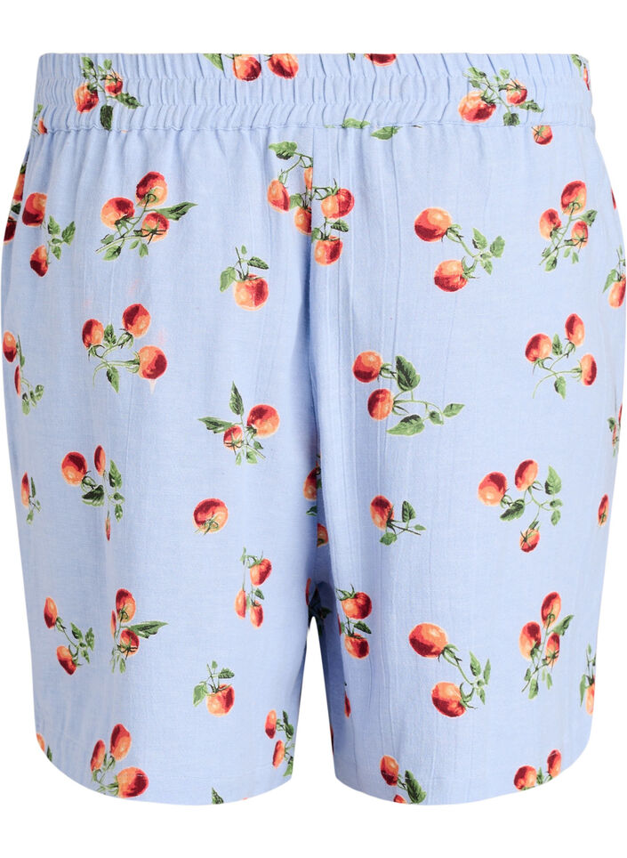 Katoenen shorts met een tomatenprint en hoge taille, Blauw, Packshot image number 1
