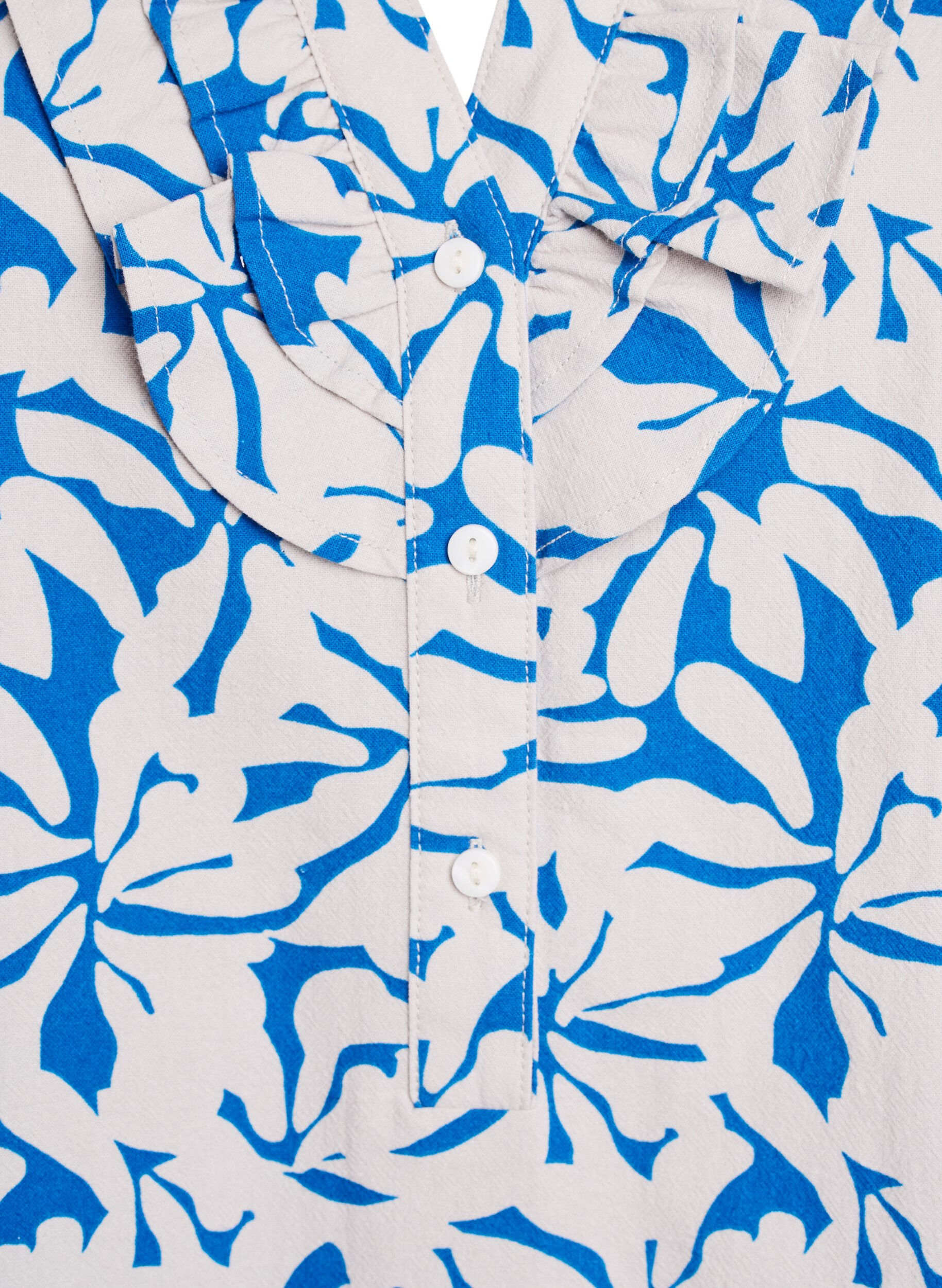 Zizzi 3/4 mouw katoenen blouse met bloemen, Blauw, Packshot image number 2