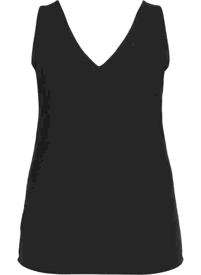 Geribde basic top met v-hals, Black, Packshot image number 1