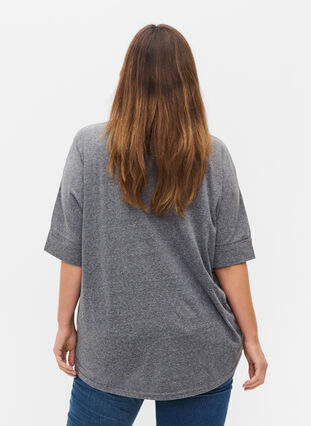 Gemêleerde blouse met korte mouwen, Black Mel., Model image number 1
