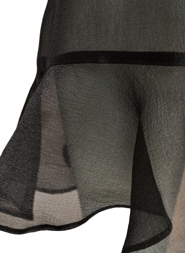 Korte organzajurk met ruchezoom, Zwart, Packshot image number 3