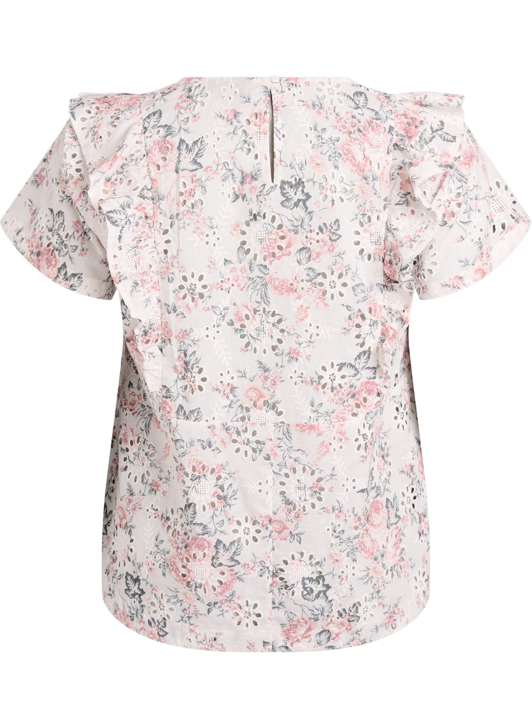 ZizziKatoenen blouse met broderie anglaise en ruches, Rood, Packshot image number 1