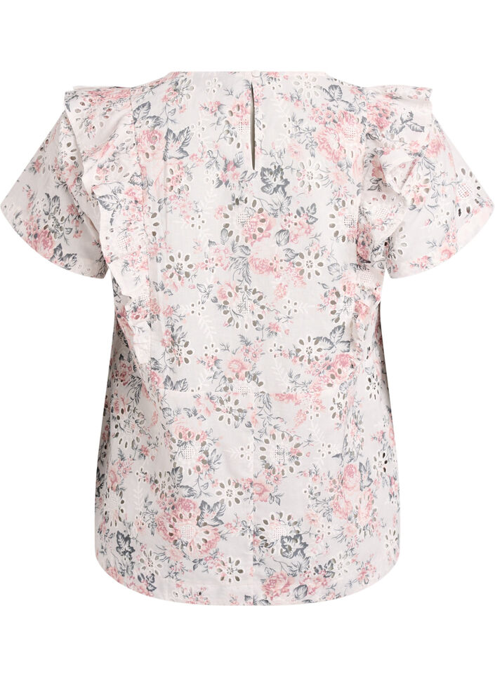 Katoenen blouse met broderie anglaise en ruches, Rood, Packshot image number 1