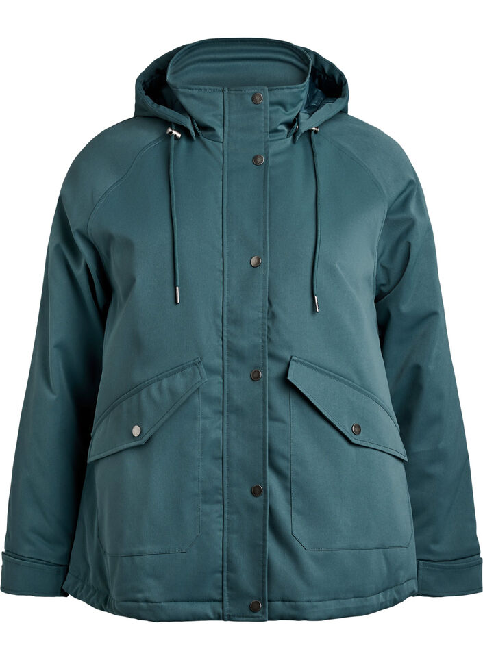 Gewatteerde parka met afneembare capuchon, Groen, Packshot image number 0