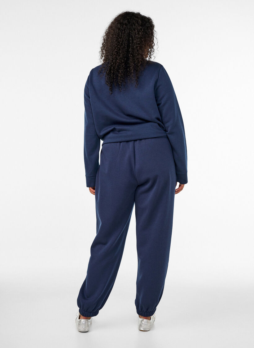 Sweatpants met hoge taille en trekkoord, Blauw, Model image number 1