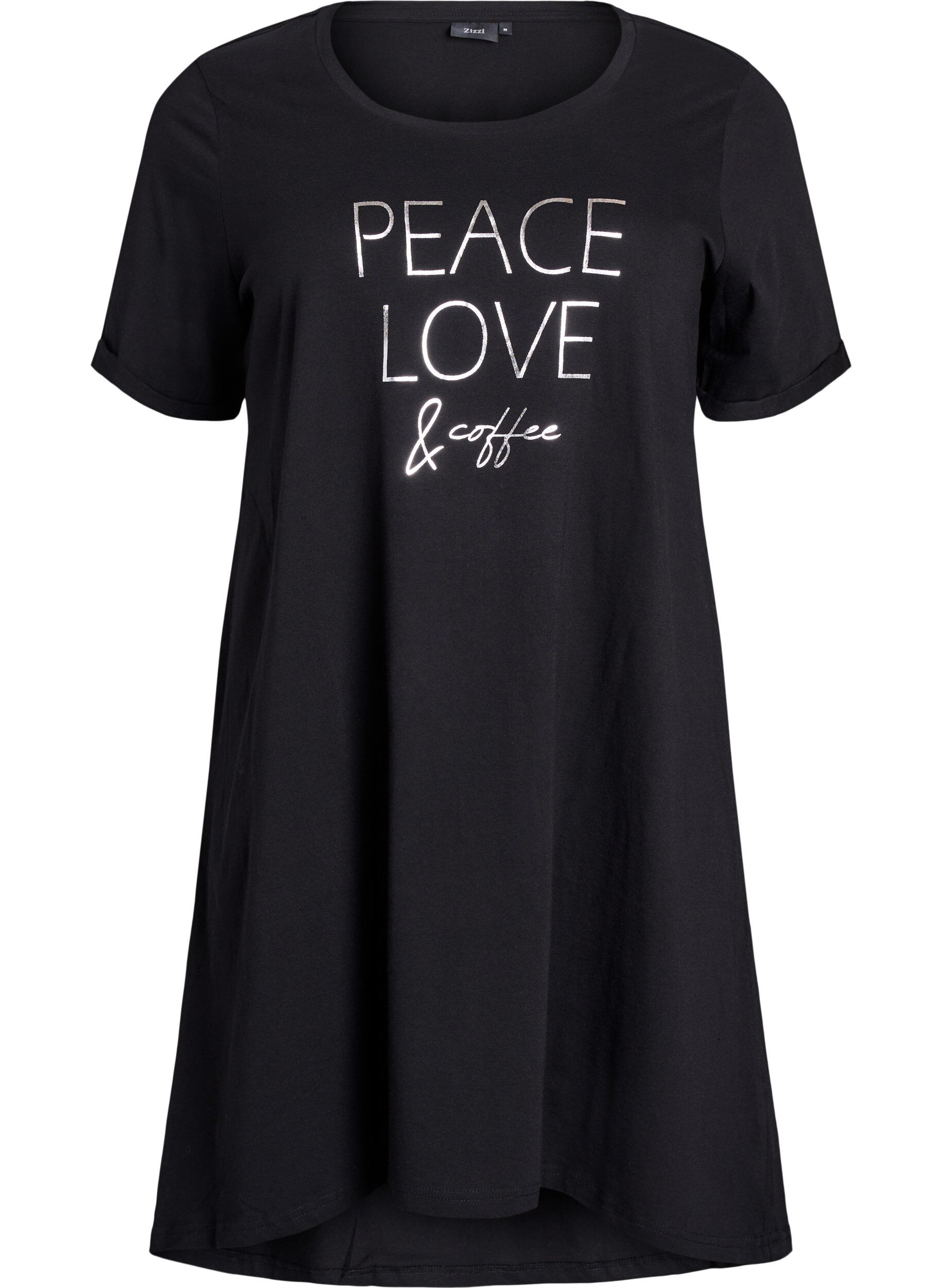 Zizzi Nachtjapon met korte mouwen van biologisch katoen, Zwart, Packshot image number 0