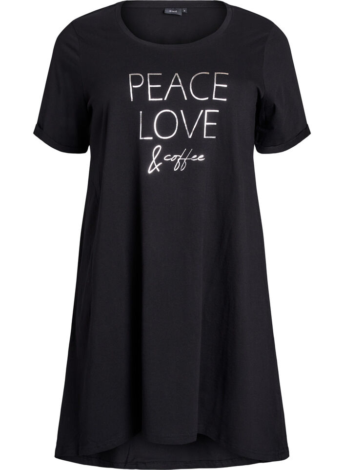 Nachtjapon met korte mouwen van biologisch katoen, Zwart, Packshot image number 0