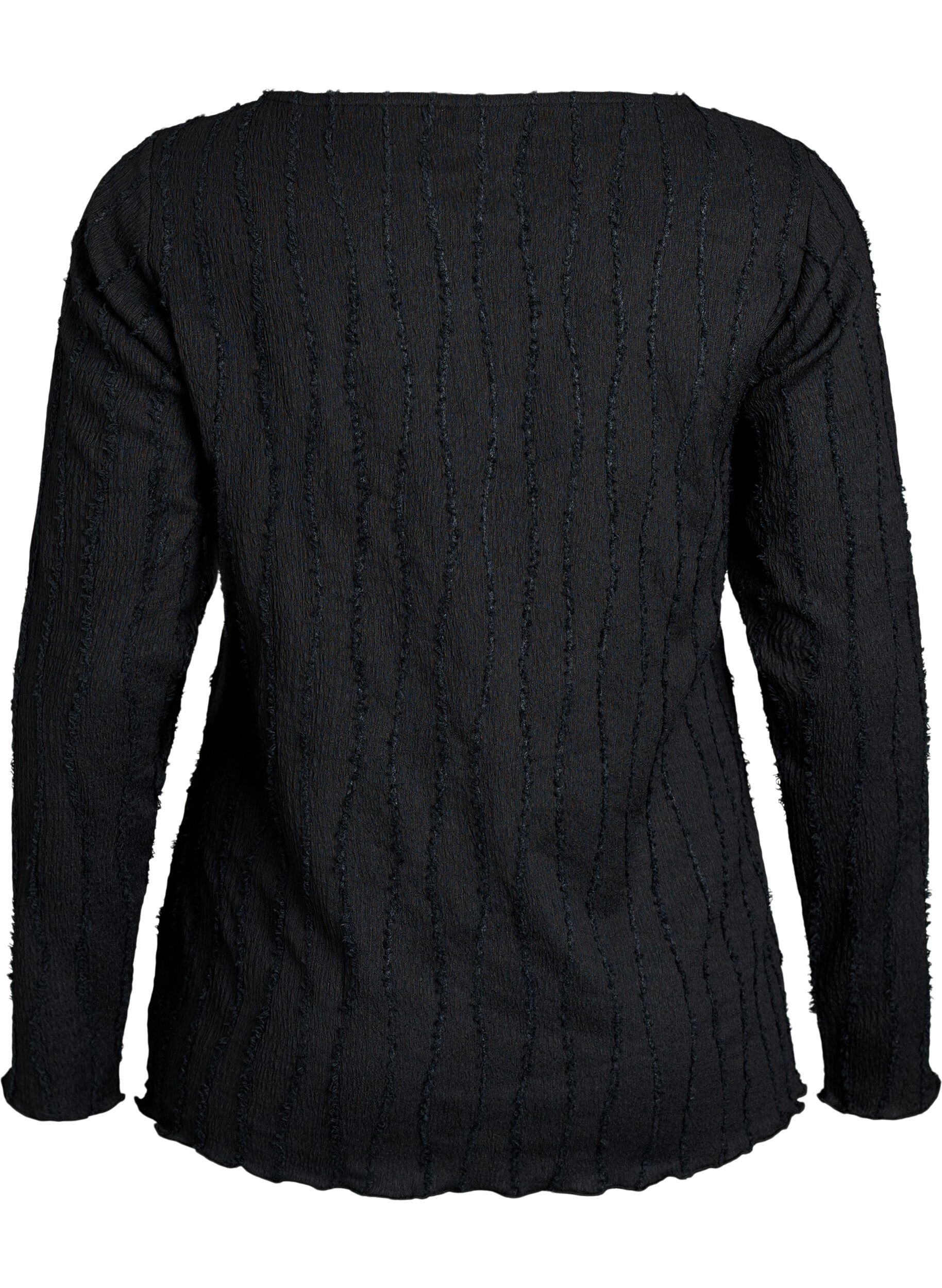 ZizziJersey blouse met een golvende textuur, Zwart, Packshot image number 1