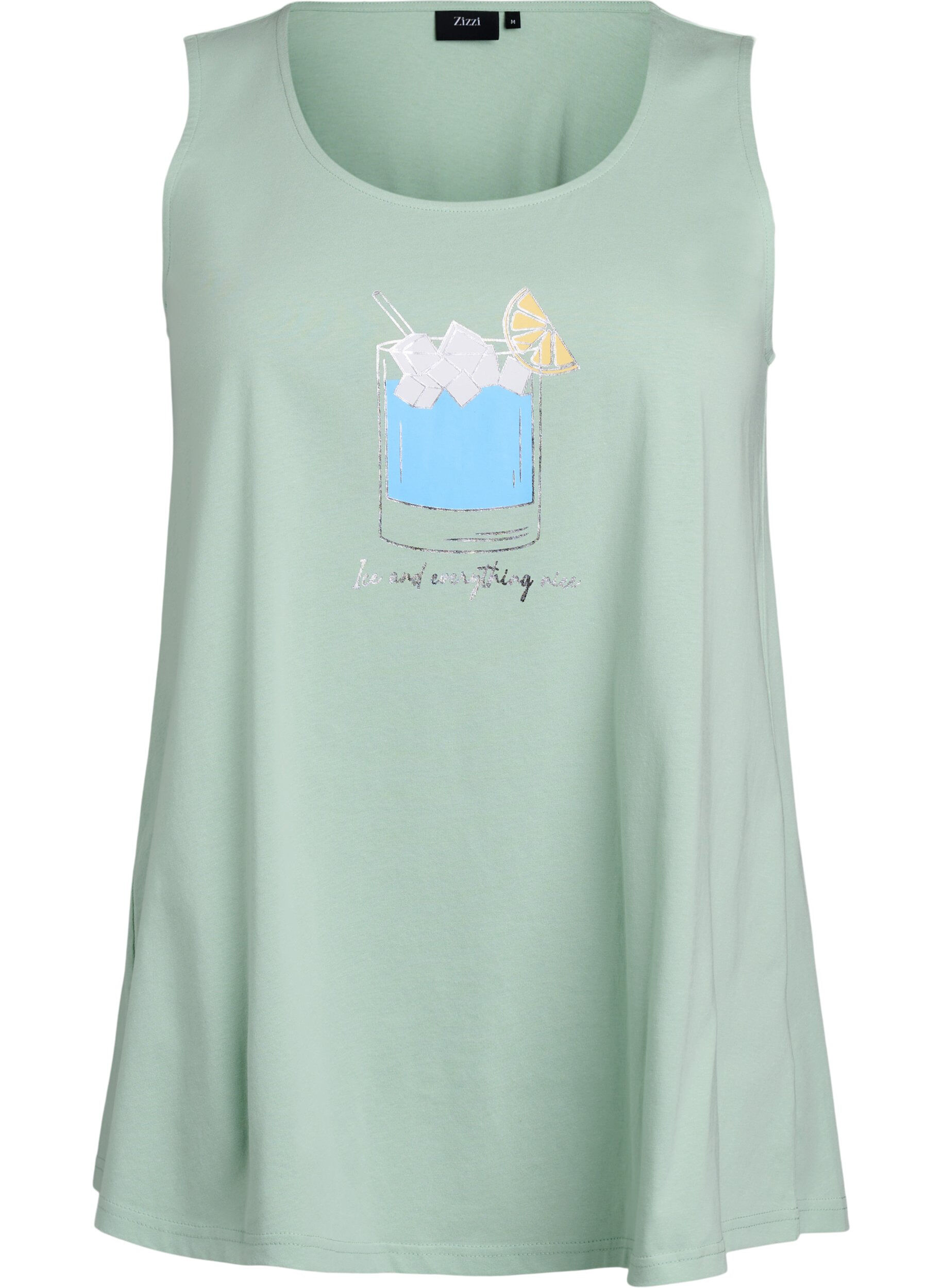 Zizzi Katoenen top met a-vorm, Groen, Packshot image number 0