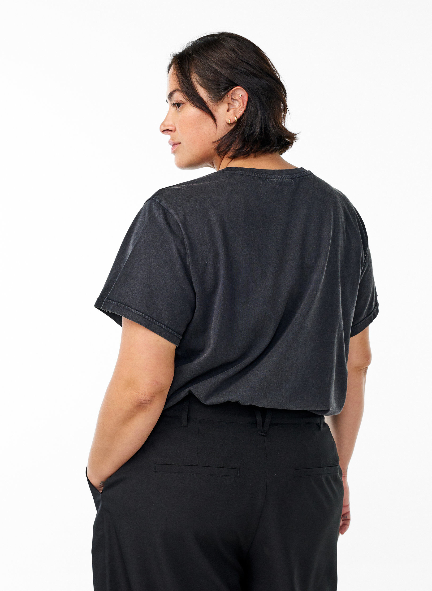 Zizzi Biologisch katoenen T-shirt met strass en vlinder motief, Grijs, Model image number 2