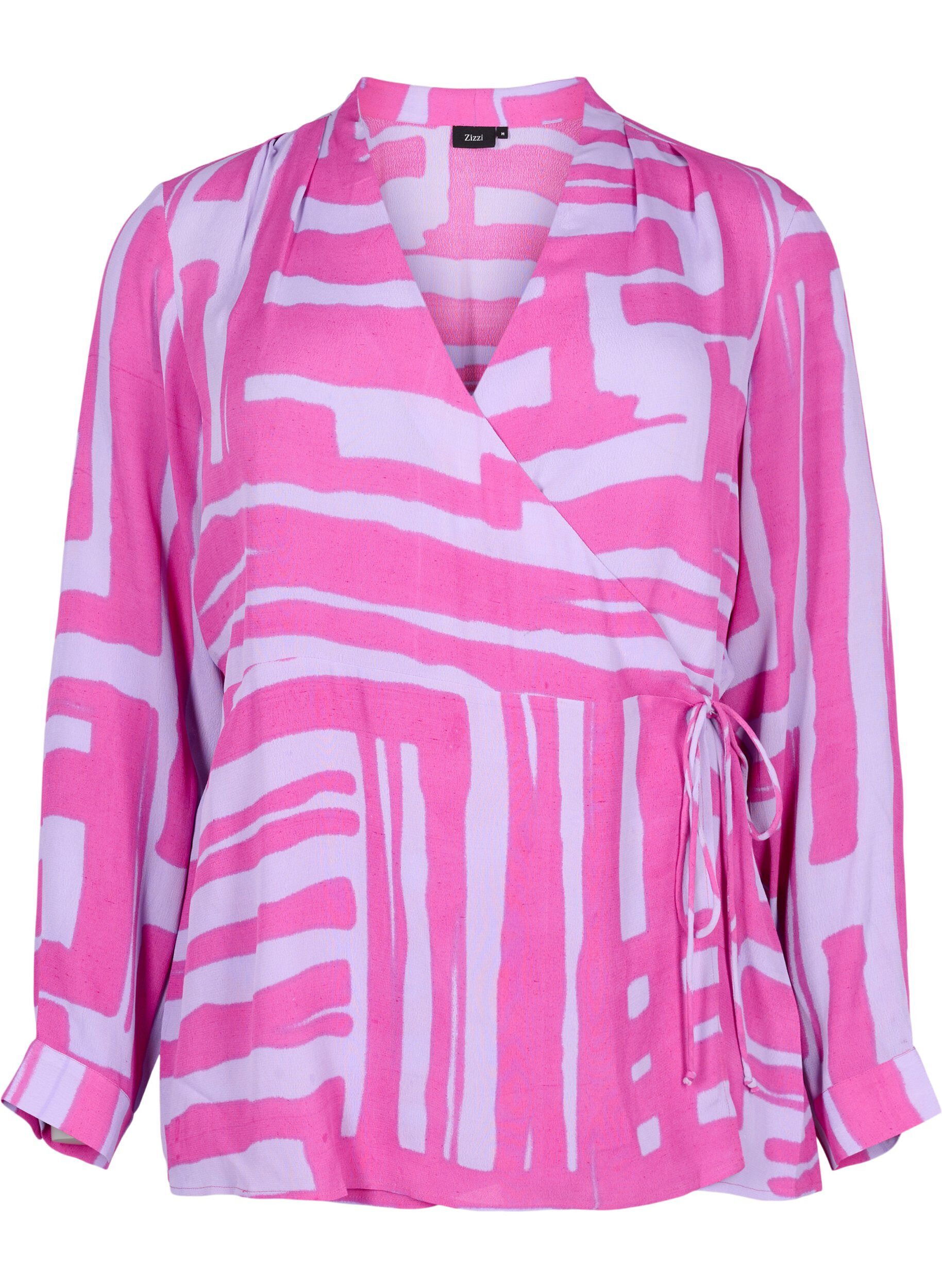 Zizzi Bedrukte wikkelblouse van viscose, Rose Violet AOP, Packshot image number 0