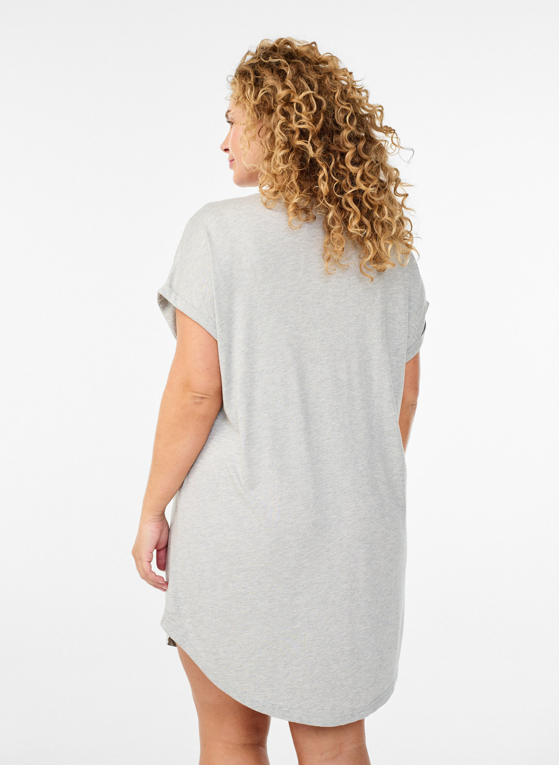 ZizziNachthemd met korte mouwen en tekstprint, Grijs, Model image number 2